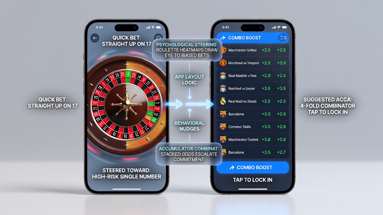 Beispiel einer mobilen Oberfläche mit hervorgehobenen Akkumulator-Optionen und Roulette-Feldern