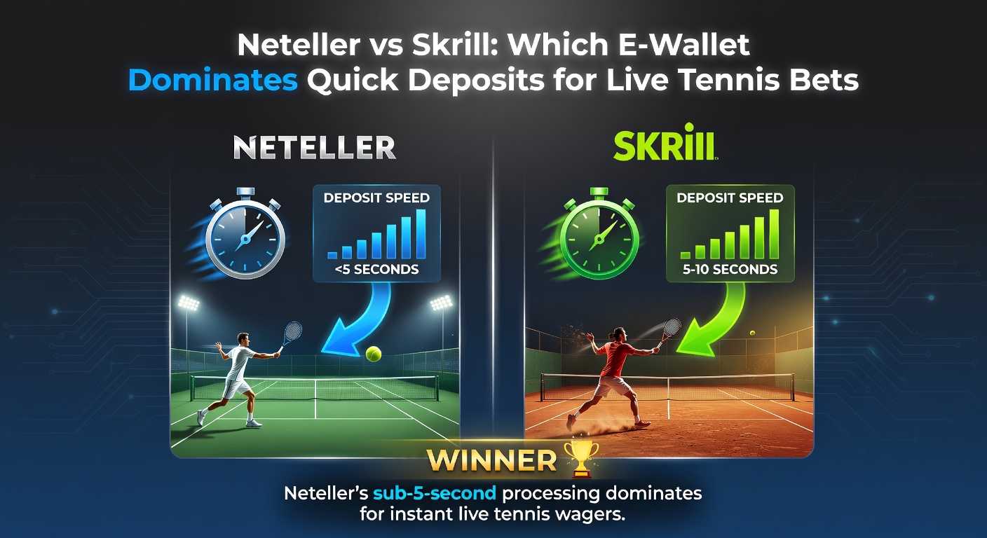 Grafik mit Balkendiagrammen, die Einzahlungszeiten und Gebühren von Neteller und Skrill für Tennis-Live-Wetten vergleicht