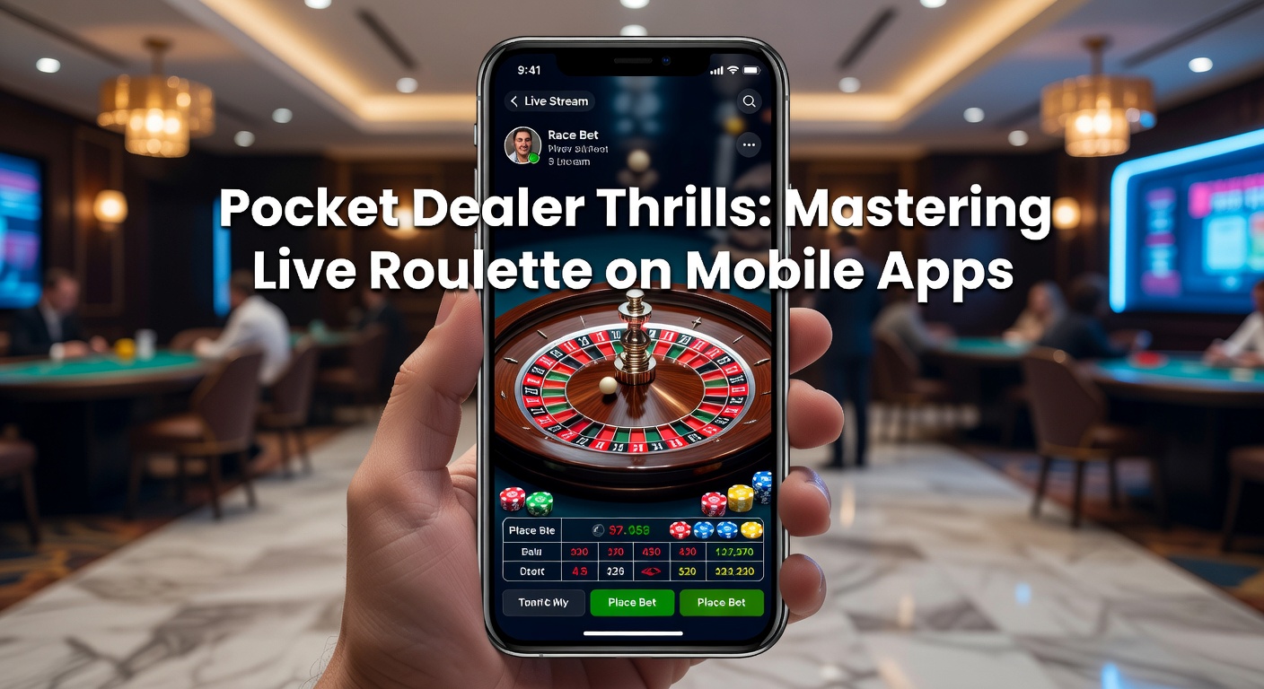 Nahaufnahme eines Live-Roulette-Dealers, der die Kugel dreht, mit Mobile-App-Overlay und Chat-Fenster